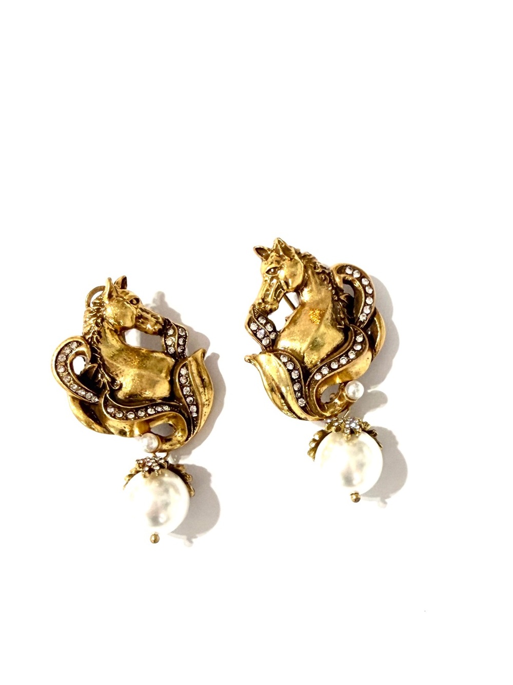 Neiman Marcus Gold Lion Pearl Drop Statement Earrings NWT - Picture 5 of 8